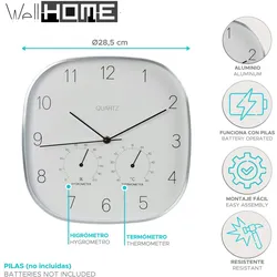 WellHome - Wanduhr silberner Rahmen Ø28,5x4cm