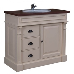 Casa Padrino Landhaus Stil Waschschrank Waschtisch inkl 1 Waschbecken Creme / Braun - Bad Schrank