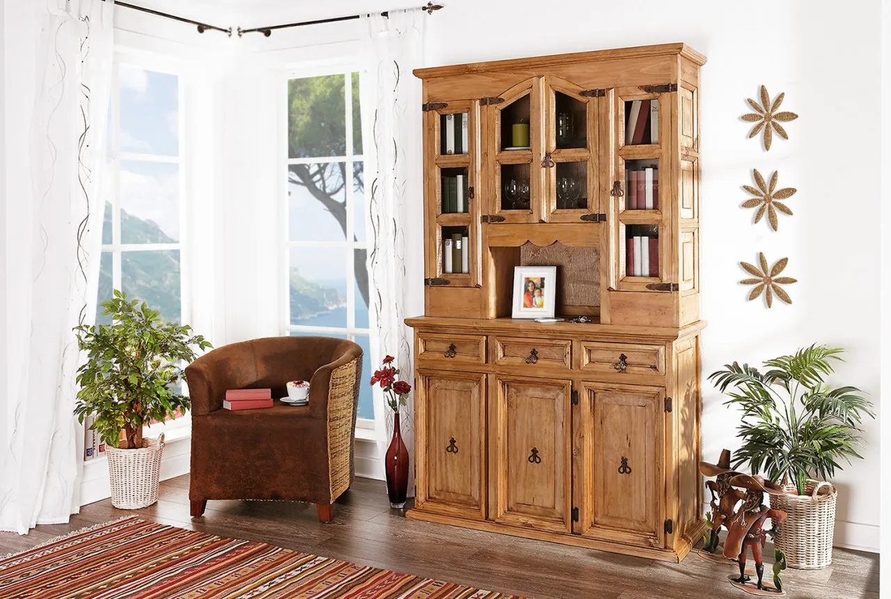 Original Mexico Möbel: Buffet, Sideboard mit Aufsatz, Bücherschrank, Pinie massiv