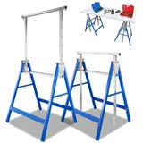 Jiubiaz 2x Gerüstbock Höhenverstellbar 80-130 Cm, Klappbarer Arbeitsbock Aus Stahl, Montagebock Blau/zink