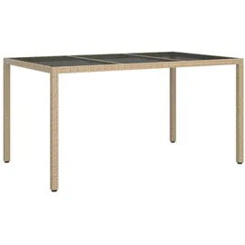 vidaXL Gartentisch 150x90x75 cm Gehärtetes Glas Poly Rattan Beige