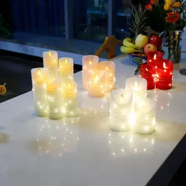 CCLIFE LED Kerzen Set mit Fernbedienung Timer Funktion 300 Stunden flackernde Paraffin Echtwachs,mit Lichterkette