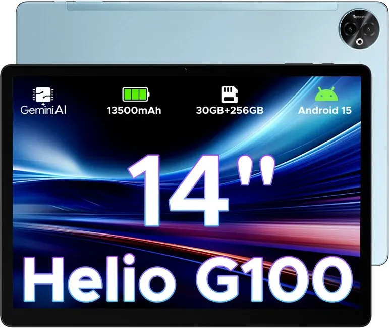 DOOGEE Tab E3 Max 14 Zoll Tablet Android 15 Gaming-Tablet, 13500 mAh Akku, MTK G100 Octa-Core, 32 GB RAM + 256 GB ROM-Speicher (2 TB TF-Kartensteckplatz), 2.1K (2160 x 1440) Display, 16 MP + 2 MP + 8 MP, 4G LTE/5G, WLAN/GPS/Google Mobile Services, Blau