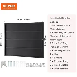 Vevor Vitrine für Sportkarten in 36 verschiedenen Ausführungen, 77,5x61,7x5,5cm Präsentationsrahmen mit 98 % UV-Schutz PC-Glas abschließbarer Wandschrank für Fußball Basketball Hockey Sammelkarten