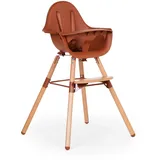 Childhome, Baby-/Kinderhochstuhl, mitwachsend, ab 6 Monaten, höhenverstellbar, 5-Punkt-Gurt, umfangreiches Zubehör, kompatibel mit Evolu Neugeborenen-Sitz, Buchenholz, Evolu 2, Terracotta