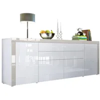 Vladon Sideboard, Weiß Hochglanz, 200x72x35 cm, Wohnzimmer, Kommoden &