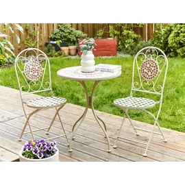 Beliani Gartentisch Ø 60 x 74 cm Weiß/Rot/Grau
