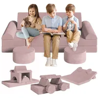 TLGREEN Kindersofa Modulare Kinderspielcouch, Spielsofa für Kinder & Kindersessel, 14-Teilige Modulare rosa