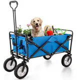 OKWISH Bollerwagen Boller Wagen Handwagen Transportwagen Zusammenklappbarer faltbar (tragbar Strandwagen Gartenwagen Faltwagen mit verstellbarem Griff), All Terrain Trolley bis 100kg blau