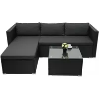 Sitzgruppe HWC-F57, Lounge-Set Poly-Rattan Garnitur, schwarz, Kissen dunkel-grau