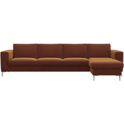 Ecksofa FLEXLUX "Fiore, super Sitzkomfort durch Kaltschaum im Sitz, L-Form", braun (cognac), B:295cm H:85cm T:159cm, Sofas, breite Armlehnen, Füße Alu