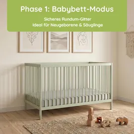 Kids Collective Babybett Kinderbett Gitterbett mit Rausfallschutz Baby Bett | stabiles Buchenholz | Juniorbett | Europe | Kinderzimmer Jugendzimmer... | Grün