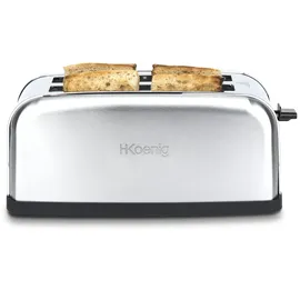 h.koenig TOAS28 Toaster/Langschlitztoaster mit extra breitem Schlitz / 7 Wärmestufen / 3 Funktionen - Grau/Schwarz