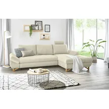 furn.design Ecksofa in beige Struktur-Stoff Sofa mit Bettfunktion und Stauraum 284 cm Skalm