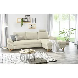 furn.design Ecksofa in beige Struktur-Stoff Sofa mit Bettfunktion und Stauraum 284 cm Skalm