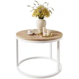 lookway lukmebel Couchtisch CIRI, 60x60x42cm, rund, weiß und wotaneiche