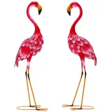 Costway 2er Set Flamingo Gartenstatuen, Metallfigur Rosa