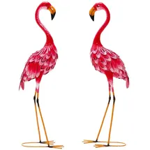 Costway 2er Set Flamingo Gartenstatuen, Metallfigur Rosa