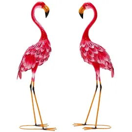 Costway 2er Set Flamingo Gartenstatuen, Metallfigur Rosa