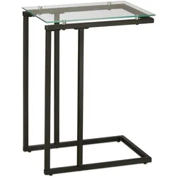 Relaxdays Beistelltisch, u-förmig, Materialmix, Glasplatte, Metall, Bauhausstil, Sofatisch HBT: 60 x 30 x 45 cm, schwarz