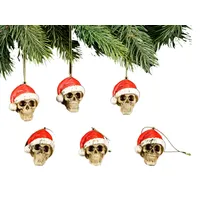 Figuren Shop GmbH Christbaumkugeln 6er Set Totenköpfe mit Weihnachtsmütze bunt