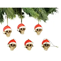 Figuren Shop GmbH Christbaumkugeln 6er Set Totenköpfe mit Weihnachtsmütze bunt