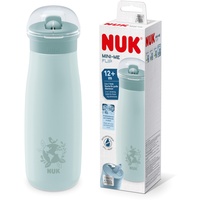 NUK Mini-Me Flip mit Strohhalm für Kleinkinder | ab 12 Monate | 500 ml | Edelstahl-Wasserflasche für Kinder | auslaufsichere stabile Trinköffnung | bruchsicher | blauer Globus