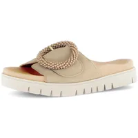 Gabor Damen, Pantolette Plateau, Sommerschuh, Schlappen mit Zierperlen an der Zierschnalle, beige,