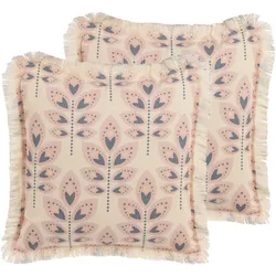 Dekokissen 2er Set RUDBECKIA 60 x 60 cm Hellbeige Pflanzenmuster