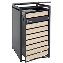 1er Mülltonnenverkleidung MCW-J81, Mülltonnenbox, erweiterbar, Metall 32kg, anthrazit ~ Buche-Holzoptik hellbraun