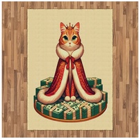 Teppich Flachgewebe Deko-Teppiche für das Wohn-,Schlaf-, und Essenszimmer, Abakuhaus, rechteckig, Katze Reiche Königin Kätzchen Cartoon beige|grün|orange 160 cm x 230 cm