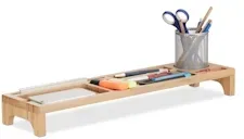 Relaxdays Schreibtisch Organizer Bambus, 7 Fächer, Kabelmulde, Stiftablage, Halterung für Smartphone und Tablet, natur