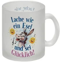 speecheese Fröhlicher Esel Lache und sei glücklich Glas Tasse lustiger Spruch für Büro oder Homeoffice