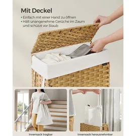 Songmics Wäschekorb, mit Griffen, faltbar, Wäschesack herausnehmbar, 55 L - Naturbelassen