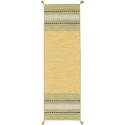 Läufer CARPETFINE "Kelim Azizi", gelb, B:80cm H:5mm L:350cm, Baumwolle, Teppiche, Fransenteppich, Baumwolle, Wendeteppich mit Fransen, Wohnzimmer