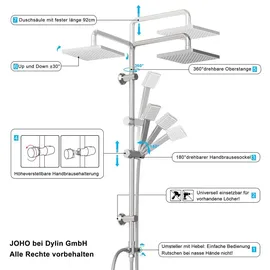JOHO Duschset Duschsystem mit ABS Kopfbrause 20x20cm Silber