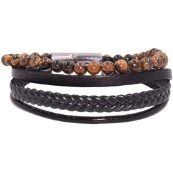 Lederarmband »Schmuck Geschenk Armschmuck Edelsteinarmband Tigerauge«, Made in Germany - mit Tigerauge, 46427310-0 schwarz-braun-edelstahlfarben + braun