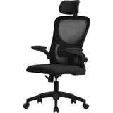 ML-Design Bürostuhl ergonomisch, Schwarz, Mesh, mit Verstellbarer Kopfstütze, Armlehnen, Lendenwirbelstütze, Wippfunktion,