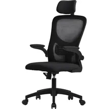 ML-Design Bürostuhl ergonomisch, Schwarz, Mesh, mit Verstellbarer Kopfstütze, Armlehnen, Lendenwirbelstütze, Wippfunktion,