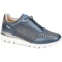 PIKOLINOS für Damen. W4R-6584CP Blaue Lederturnschuhe Cantabria mit Blumenverzierung