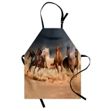 ABAKUHAUS Pferd Kochschürze, Equine Themed Galloping Tiere im Sand Running Horses Pattern, Farbfest Höhenverstellbar Waschbar Klarer Digitaldruck, Brown Sand Braun Hellbraun