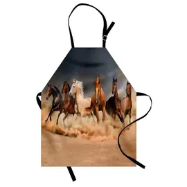 ABAKUHAUS Pferd Kochschürze, Equine Themed Galloping Tiere im Sand Running Horses Pattern, Farbfest Höhenverstellbar Waschbar Klarer Digitaldruck, Brown Sand Braun Hellbraun