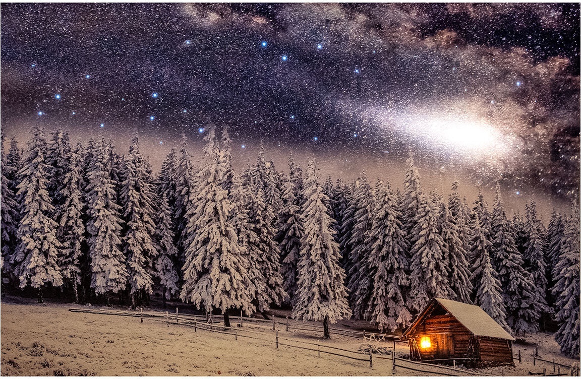 Led-Bild Schneelandschaft Mit Sternenhimmel  Leinwand  58X38 Cm