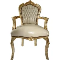 Casa Padrino Barock Esszimmer Stuhl mit Armlehnen Creme Lederoptik