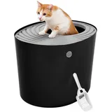 Iris Ohyama Katzenklo mit Schaufel, bis 7 kg, Schwarz/Grau, mit Deckel, Katzentoilette, leicht reinigen, Für große Katzen, Kätzchen, geschlossen, XXL Toilette, BPA-frei, Cat Litter Box, PUNT-530