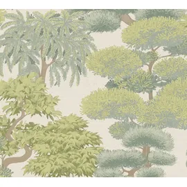 A.S. Création Vliestapete 791613 - Tapete Wald in grün Creme - 10,05 m x 0,53 m - Vliestapete mit dekorativen Bäumen und Tiefe
