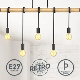 B.K.Licht Pendelleuchte Retro 5-flg. 90 cm schwarz Holz