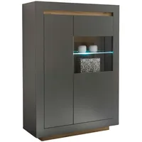 Furn.design Vitrine Anthrazit, Eiche Wotan Nachbildung,Eiche, 5 Fächer, Sockel,
