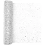 alwaiiz Tüllstoff, 30cm x 9m Tüll Silber, Weich und Zart Glitzer Tüll für Tischdekoration, Hochzeiten und Kunsthandwerk