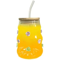 450 ml Glas mit Deckel und Strohhalm, Matcha Gläser Eiskaffee Gläser Bubble Glasbecher Cocktailglas Trinkgläser mit Deckel und Strohhalm für Latte, Macchiato, Milch, Eiskaffee und Eistee (Rose)